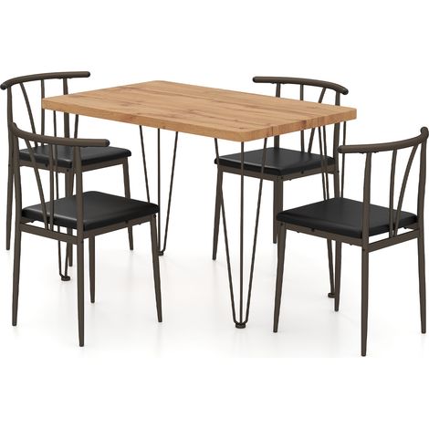 COSTWAY 5-Piece Dining Table Set Industrial Rectangular Kitchen Table-Coffee (1/5)