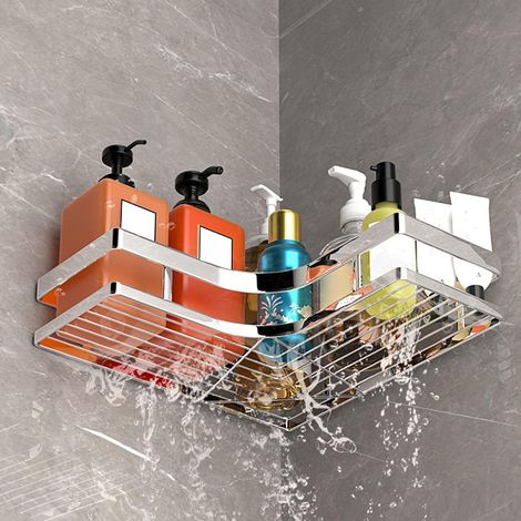 Étagère d'angle de salle de bain en acier inoxydable, étagère de rangement de douche sans perçage, étagère d'angle antirouille (1/5)