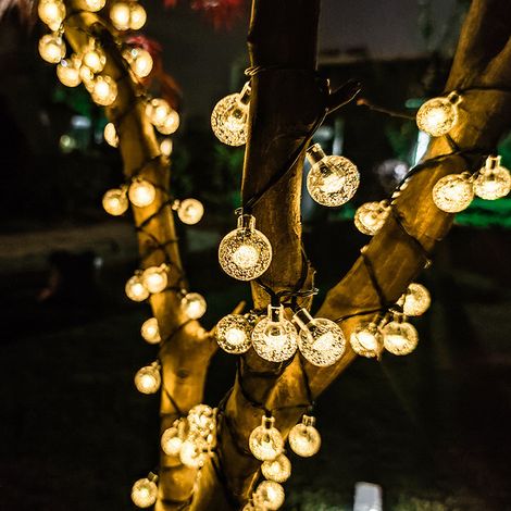 Guirlande lumineuse LED à bulles de 2,5 cm, solaire, pour décoration extérieure de tente, centre commercial ou décoration de Noël. 8 modes d'éclairage, 7 m, 50 lumières. (1/4)