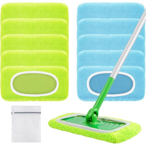 10 Lingettes Réutilisables pour Balai Swiffer Sweeper(Bleu+Vert) (1/5)