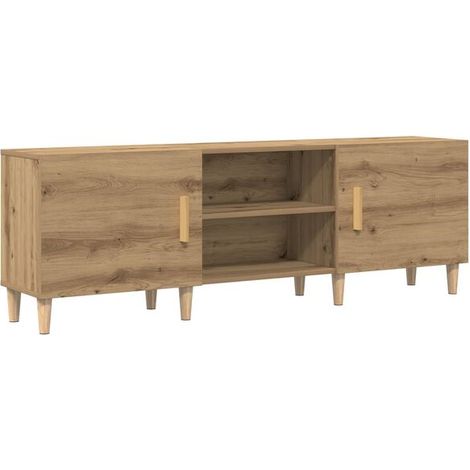 Meuble TV en Chêne Massif Artisanal et Bois d'Ingénierie, 150 x 30 x 50 cm (1/5)
