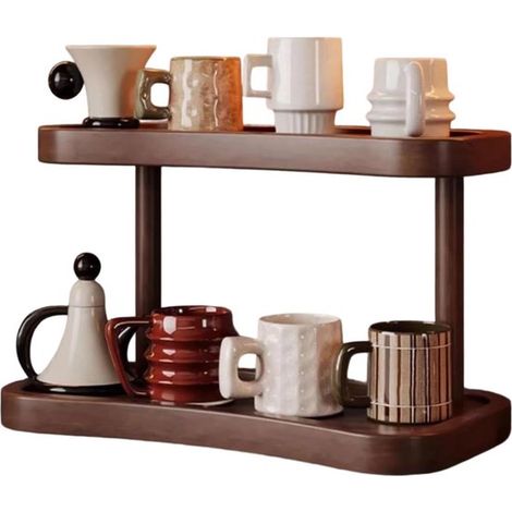 Porte-tasses à café – Étagère de rangement multifonctionnelle à 2 niveaux, présentoir durable, organisateur peu encombrant, cuisine, maison, table, chambre d'étudiant, coin café, adultes, famille, tas (1/5)