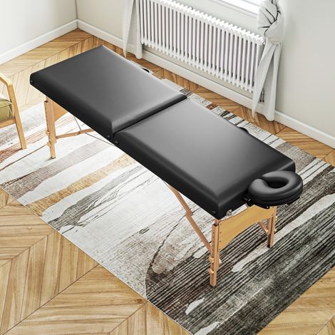 Camilla de masaje plegable (94.5x18.5x73.5 cm), altura ajustable, reposacabezas reclinable, madera negra (1/5)