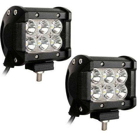 Hengda Phare de Travail 2x 18W Phares LED Carrés 12V 24V Feux de Conduite Étanche IP67 Phares de Travail Tout-Terrain pour Moto Voiture ATV SUV - Noir (1/4)