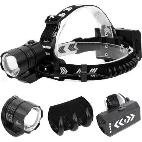 Lampe frontale à forte luminosité XHP90 Lampe frontale étanche avec chargement USB pour le camping et la pêche (1/5)