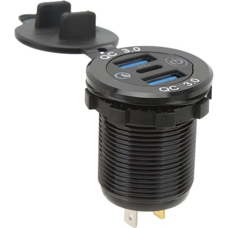 Prise chargeur USB 3 ports Type C QC3.0 avec capuchon étanche pour voiture camion camping-car 12-24V protection surcharge (1/5)