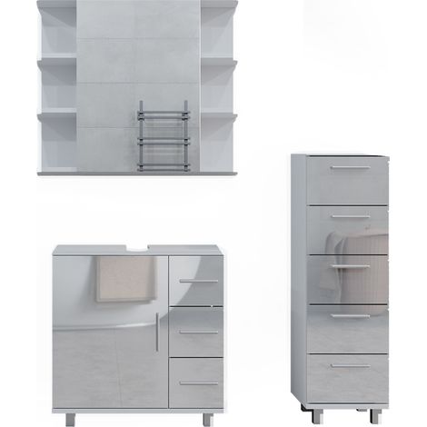 Badmöbel-Set Ilias, Weiß Hochglanz, 3 Teile, mit Midischrank, Vicco