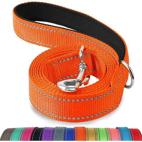 Laisse pour chien réfléchissante, sangle en nylon résistant, poignée rembourrée confortable (1,8 m x 2,5 cm, orange) (1/5)