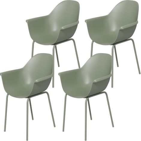 Set de 4 chaises de jardin vertes en plastique et métal avec accoudoirs, charge jusqu'à 120 kg (1/5)