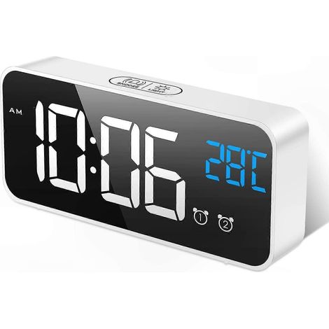 LED-Digitalwecker mit Spiegel, einstellbarer Helligkeit, Temperatur und Lautstärke, USB-Ladeanschluss, Sprachaktivierungsfunktion (1/5)