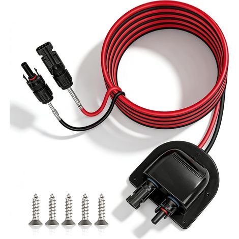 Traversée de Toit pour Panneaux Solaires, Connecteur étanche en ABS pour Câbles, Double Entrée de Câble avec Câble Solaire de 2 m, Traversée de Câble Solaire Double étanche IP68 pour Camping-Cars (1/5)