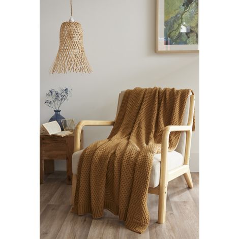Plaid 125 x 150 cm Polyester tricot uni "Olympia" Le fil d'Ariane - Olympia Camel - (1/3)