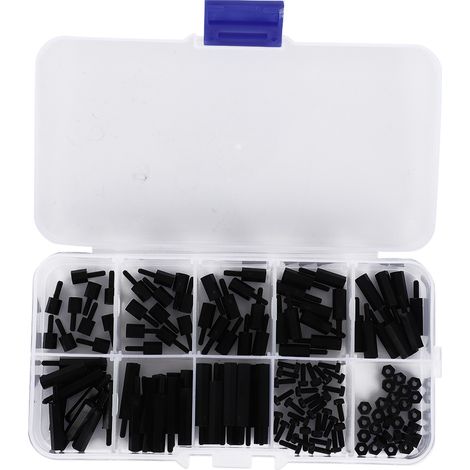 Kit d'assortiment de 140 vis à tête ronde en nylon M2, écrou hexagonal, entretoise mâle/femelle (noir) (1/5)