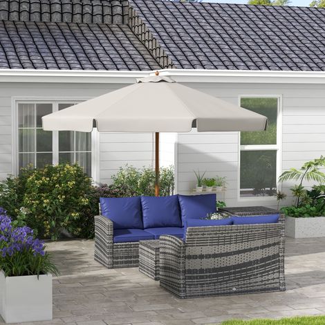 Doppelschirm für den Garten, aus Bambus und Polyester, Ø 325 x 250 cm, Grau