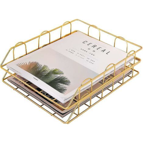 Gold Wire Desk Organizer, Letter Tray, Document Tray (1/4)