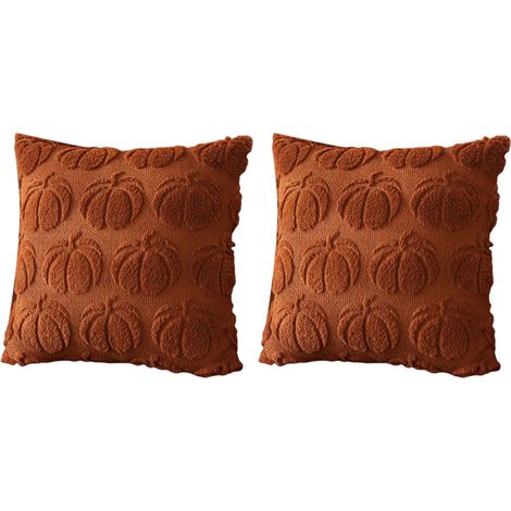 Lot de 2 housses de coussin décoratives citrouille, imprimées sur le thème de l'automne, en polyester moelleux, pour la décoration de canapé d'Halloween. (1/5)
