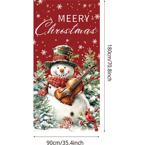 Décoration de porte de Noël neuve, motif cadeau du Père Noël, ambiance festive - 90 x 180 cm (perforée + ruban) - Lot de 3
