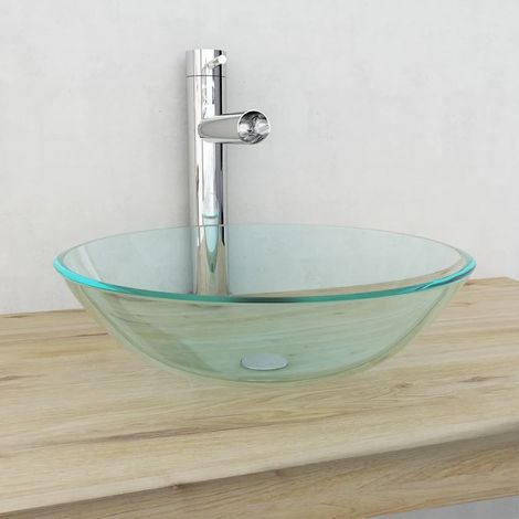 Vasque à poser Lavabo à poser pour salle de bain - Verre trempé 42 cm Transparent BV965385 - BonneVie (1/4)