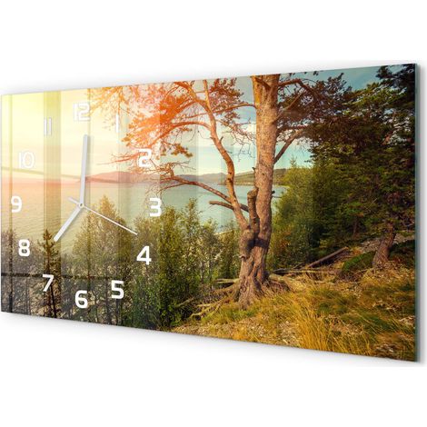 Horloge Murale Horizontale Design 60x30 cm Verre Silencieuse Déco Maison Lac scandinave (1/5)