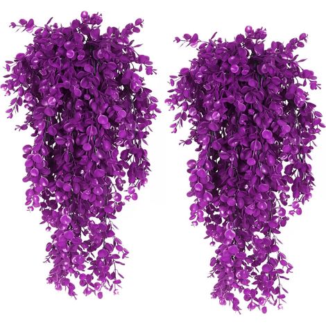 Lot de 4 Plantes Artificielles Suspendues Fausse Verdure Eucalyptus Feuillage Déco Murale Maison Salon Bureau Intérieur Extérieur Étagère Fuchsia (1/4)