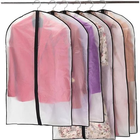Housses à vêtements zippées , lot de 6, anti-poussière et anti-mites, PEVA translucide, imperméables et respirantes, 60 x 120 cm, noires