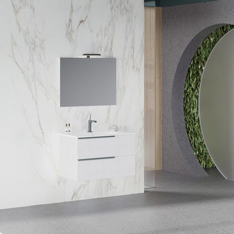 Mobile bagno sospeso bianco 80 cm con lavandino e specchio LED Oikos 80 (1/5)