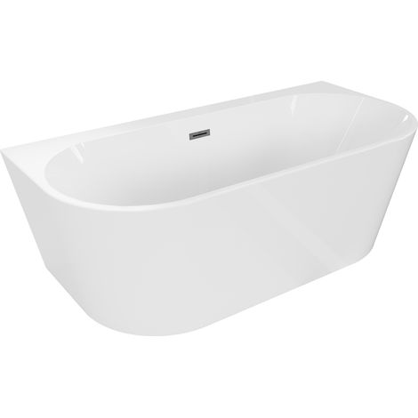 Mexen Oval+ freistehende Wandbadewanne 170 x 80 cm, weiß, Überlauf gun gray gebürstet - 52681708000-66 (1/5)