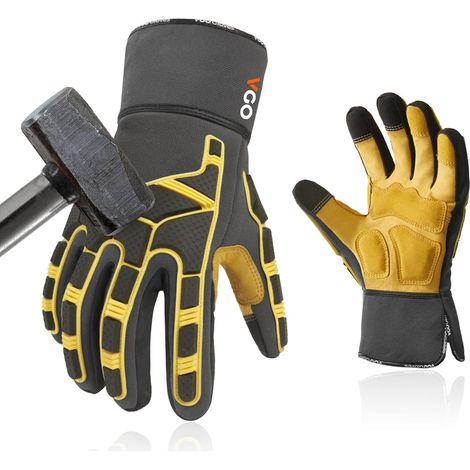 1 paire de gants de travail, gants de mécanicien, gants de manutention, gants anti-vibrations, cuir de porc, paume réparée, résistance à l'abrasion (PA7756) (1/5)