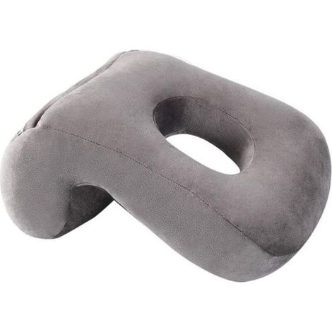 Oreiller Multifonctionnel Coussin Sommeil Sieste de Bureau Avion Voiture Canapé Lit 32x22x13cm/12.60x8.66x5.12 Gris (1/2)