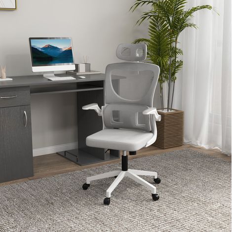 Chaise de bureau 60x59x114-122 cm grise en mesh avec appui-tete, accoudoirs et soutien lombaire (1/4)