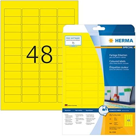 Herma Etiketten gelb   45,7x21,2 20 Blatt DIN A4 960 Stück   4366 (1/5)