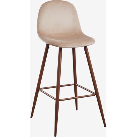 SKLUM Glamm-Hocker aus Samt  ↑75 cm       Braun Weizen  Dunkles Holz                        