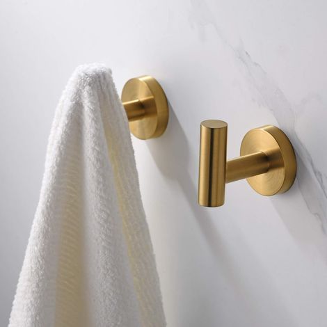 Crochets porte-serviettes muraux étanches, crochets de douche robustes en acier inoxydable au design moderne, finition or brossé, lot de 2 pour salle de bain et cuisine (1/5)