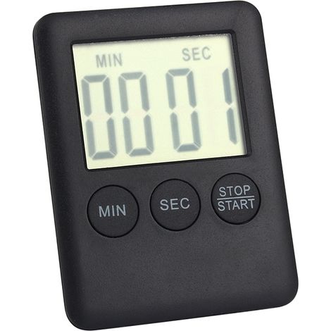 Minuteur de cuisine numérique LCD grand format avec alarme et aimant, noir. (1/5)