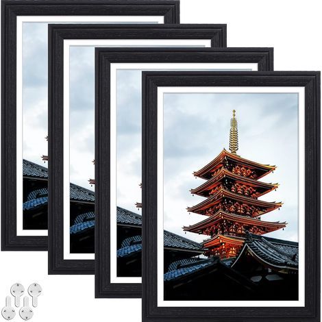 12 x 18 Bilderrahmen High Definition Glass Schwarz Posterrahmen, 4er-Set 12 x 18 ohne Matte, mit bruchfestem Glas-Bilderrahmen, Wandgalerie (1/5)