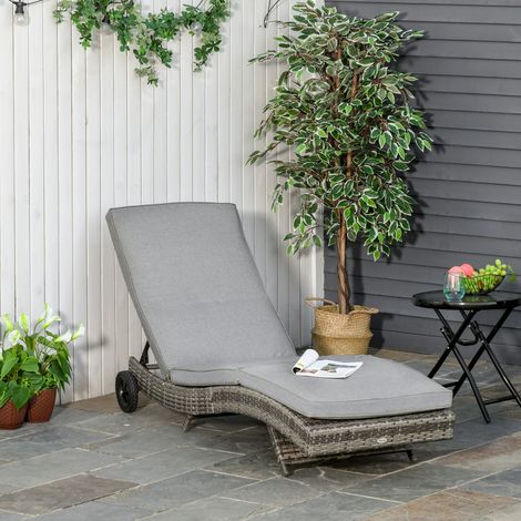Tumbona de Jardín en Forma de S con 2 Ruedas Respaldo Ajustable en 5 Posiciones y Cojín Extraíble 207x70x70 cm Gris (1/5)