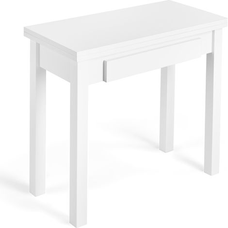 Herdasa, Mesa de cocina extensible, modelo LIV, en melamina y metal, 77x80x40cm, blanca