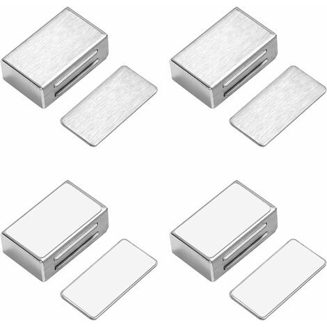 Loquet de Porte Magnétique Aimant de Porte Placard en Acier Inoxydable Auto-Adhésif Pas de Perçage Meuble Aimant Puissant pour Cuisine d'Armoire Porte de Douche 4 Pièces，argent，Fonepro (1/5)