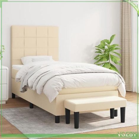 Lit à sommier - 3136570 - 90x200 cm - Tissu crème - Matelas ressorts ensachés 20 cm (1/5)