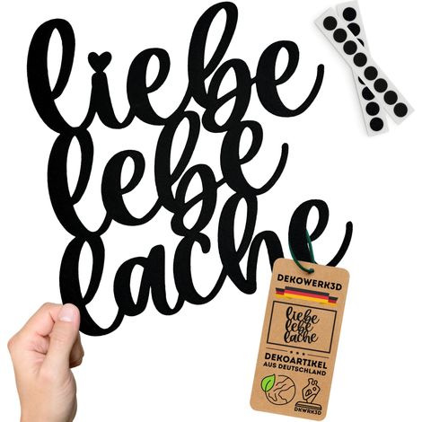 Inscription « Liebe Lebe Lache » adhésive - En plastique - Décoration murale pour chambre à coucher - Live Laugh Love - Décoration murale pour la maison - Inscription 3D Home (1/5)