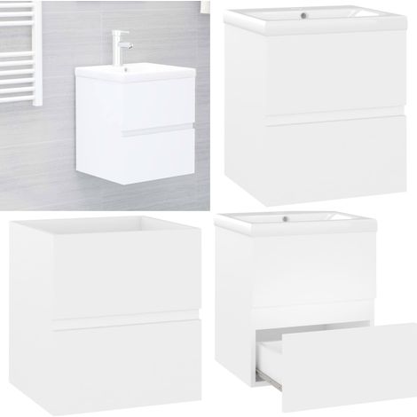 Mueble con lavabo madera de ingeniería blanco - Lavabo empotrado - Armario de baño