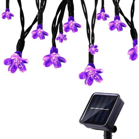 Guirlande solaire extérieure avec fleurs, 7 m, 50 LED étanches, 8 modes d'éclairage. Lampe décorative pour jardin, tonnelle, terrasse, cour, clôture extérieure. (1/5)