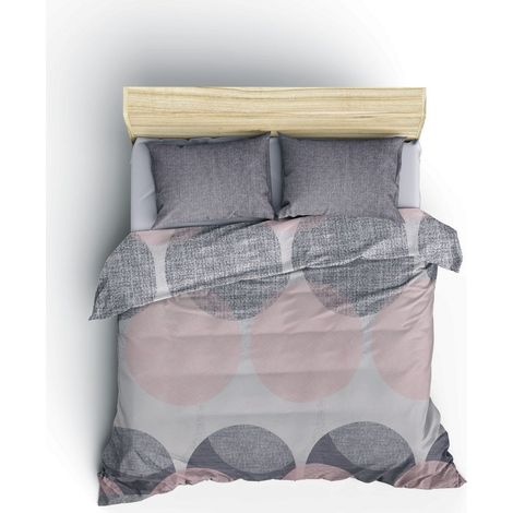 Parure de lit - 1 housse de couette 220 x 240 cm + 2 taies d'oreiller 60 x 60 cm - 100 % coton renforcé - Gris