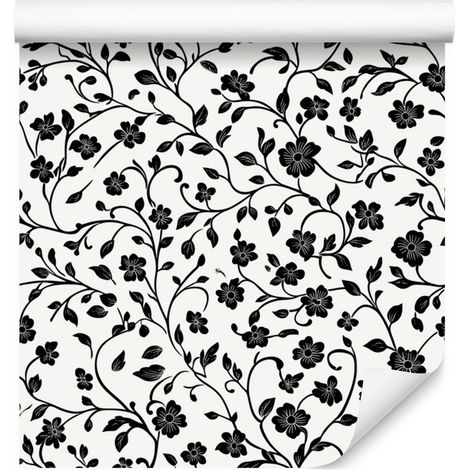 Papier peint à fleurs noires et blanches, gris clair, gris et blanc, 50 x 1000 cm (1/5)
