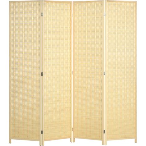 Paravent pliant 4 panneaux en bambou et coton 180 x 180 cm avec cadre en pin (1/5)