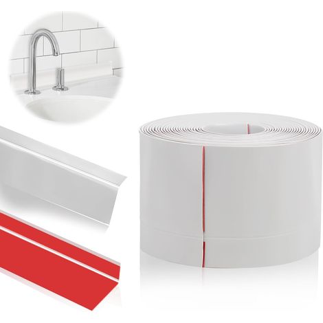 Flexible Plinth Adhesive 10 m Flexible PVC Skirting Board, 50 x 20 mm PVC Sealing Tape, PVC Skirting Board, Kitchen Corniere PVC Self-Adhesive for Kitchen Bathroom (White) (1/5)
