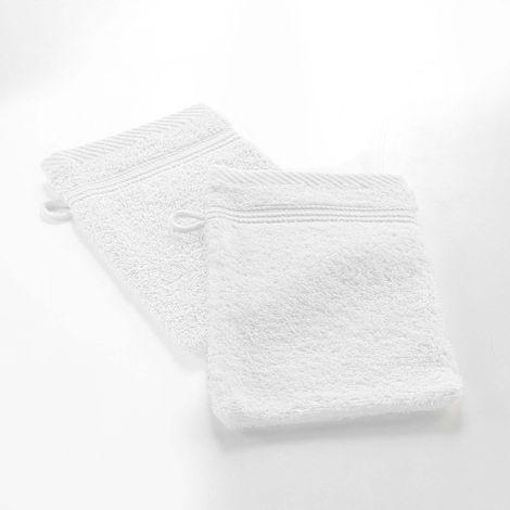 Douceur d'Intérieur, 2 guanti da bagno (15 x 21 cm) teneresse bianco, spugna tinta unita