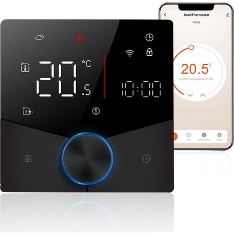 Thermostat intelligent - WiFi - programmable hebdomadaire - bouton rotatif - économies d'énergie - installation facile (1/5)