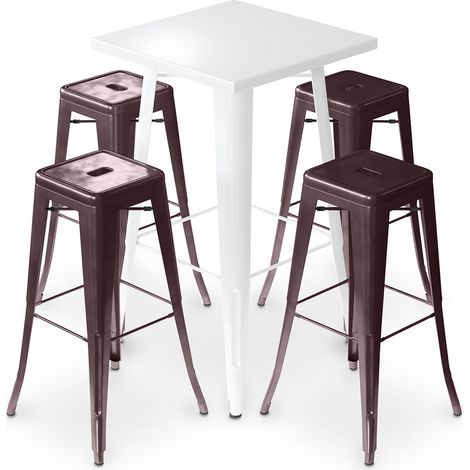 Confezione Tavolo sgabello bianco e confezione di 4 sgabelli da bar - Design industriale - Metallo - Nuova edizione - Bistrot Stylix Bronzo