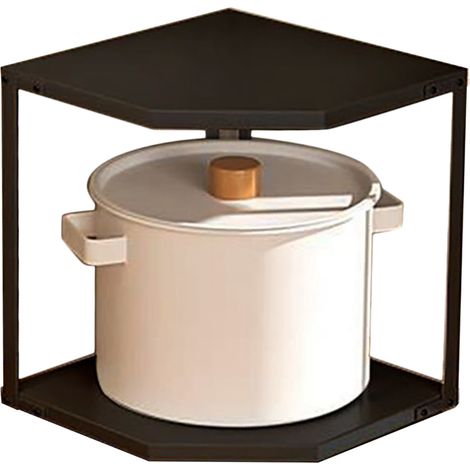 Étagère d'angle de cuisine compacte en forme d'éventail, gain de place, stable, en acier au carbone, support pour casseroles et poêles, 2 niveaux, noir, 27 x 27 x 27,6 cm (1/5)